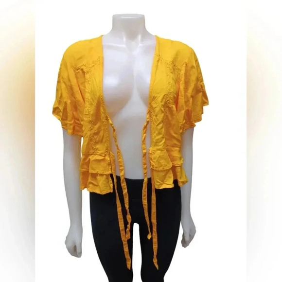 Asos EUC  Wrap Style Yellow S/S Blouse Size 12 - Picture 2 of 8